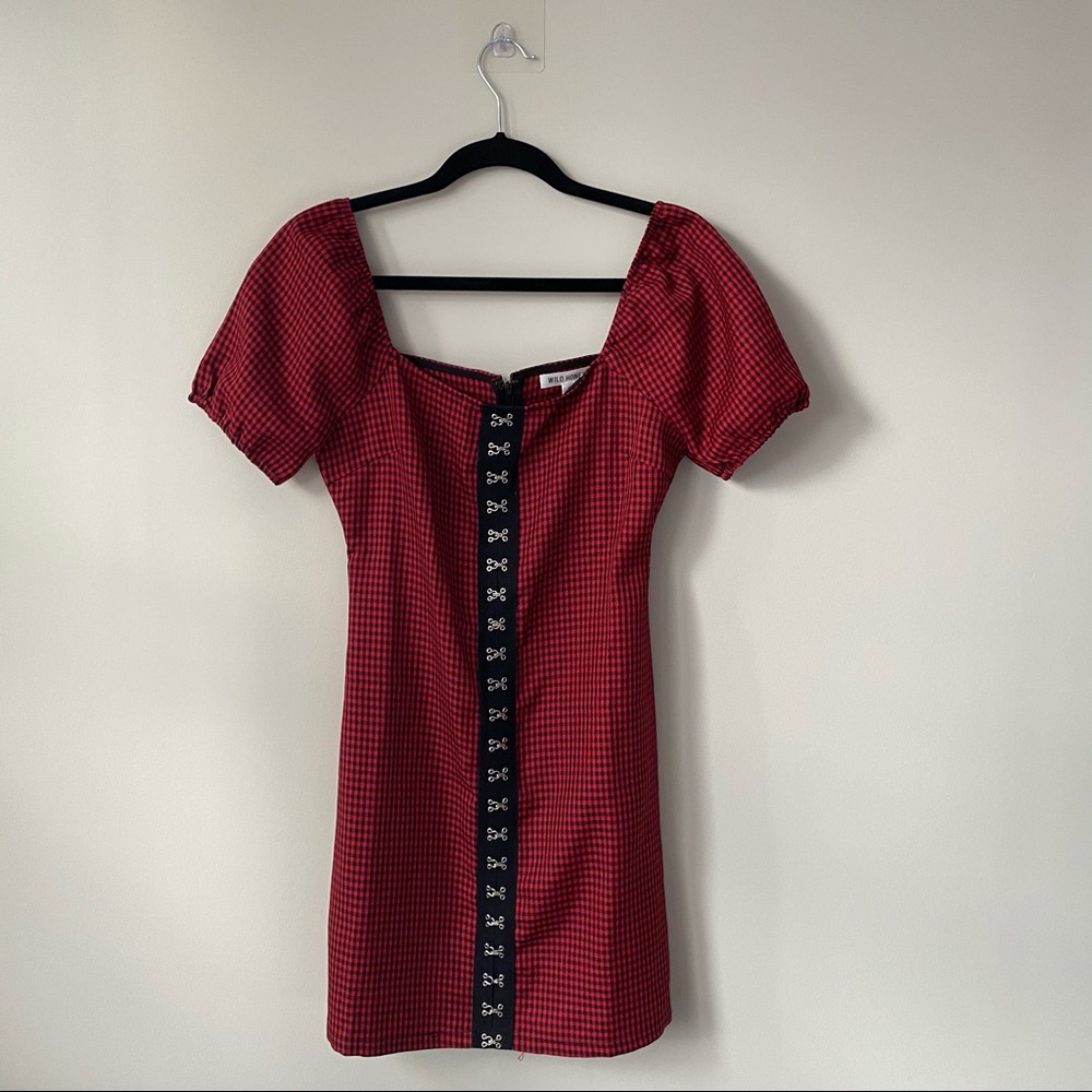 Wild Honey Dark Red and Black Plaid Mini Dress